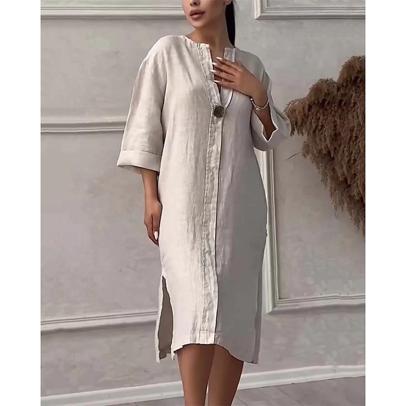 Women's Long Dress Maxi Dress Linen-Inspired Dresses Casual Dress Stylish Casual Vacation Daily Date Regular Fit Plain Long Sleeve V Neck Black Light Green Pink Red Summer Spring4