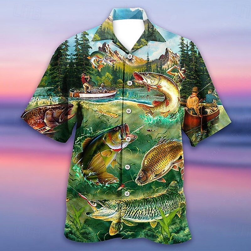 Men's Tropical Fish Shirt Summer Hawaiian Shirt Aloha Shirt Short Sleeve Shirt Turndown Tropical Fashion Hawaiian Casual Hawaiian Holiday White Yellow Black / Brown S M L