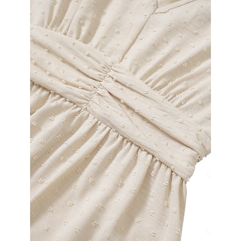 Women's Midi Dress Casual Dress A Line Dress Stylish Basic Casual Vacation Daily Regular Fit Plain Short Sleeve V Neck Apricot Summer Spring3