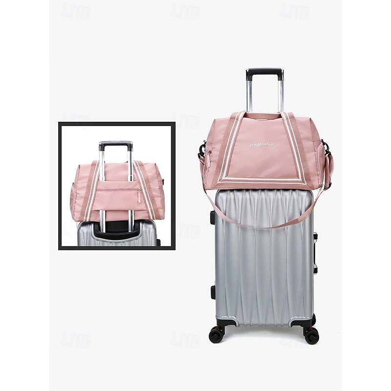 Women's Stylish Sporty Travel Tote Bag with Sneaker Compartment – Multi-way Carry Options for Gym, Weekend Getaways and Daily UseColor Black Pink Light Green4