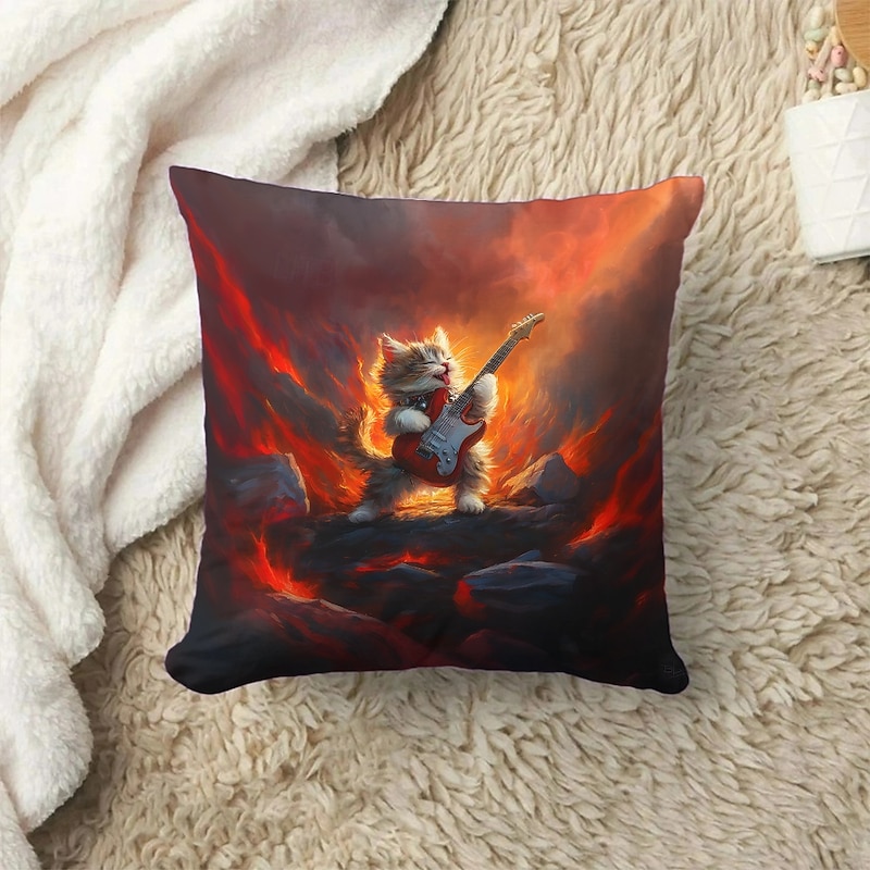 Decorative Toss Pillows Cover 1PC Cat Guitar Soft Square Couch Cushion Case Pillowcase for Bedroom Livingroom Sofa Chair Spring Summer Party3