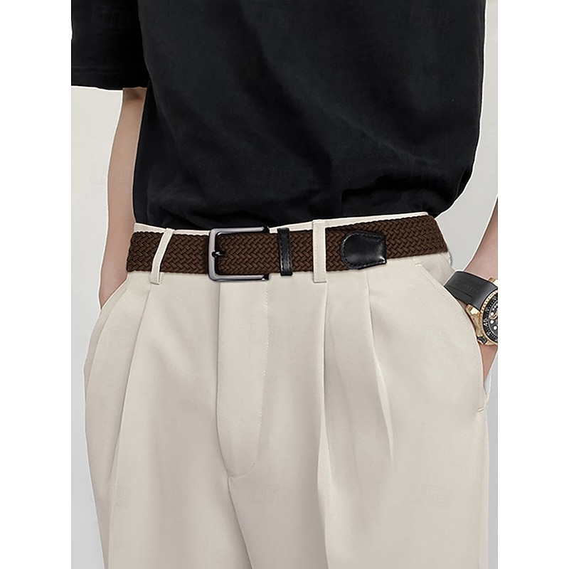 Men's Elastic Woven Braided Belt – Adjustable Stretch Belt with Leather Buckle for Casual, Business and Outdoor Occasions2