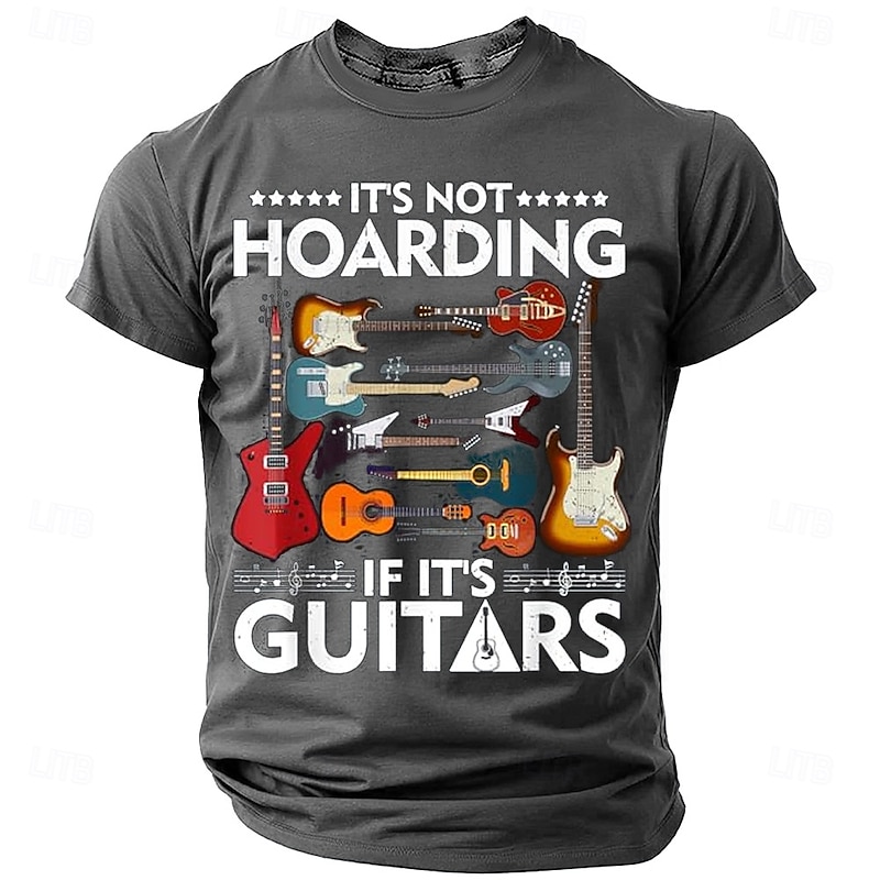 Men's Graphic T-Shirt 'It's Not Hoarding If It's Guitars' Funny Music Lover Short Sleeve Tee4