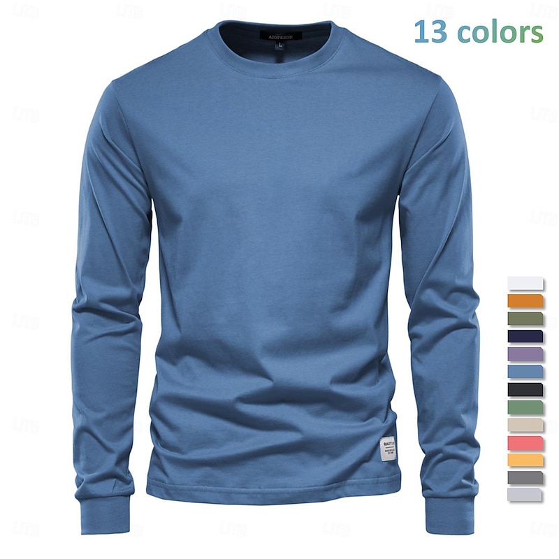 100% Cotton Men's Solid Color Cotton T Shirt Men Casual Crewneck Long Sleeved T shirts Spring Autumn High Quality Basic T-shirt