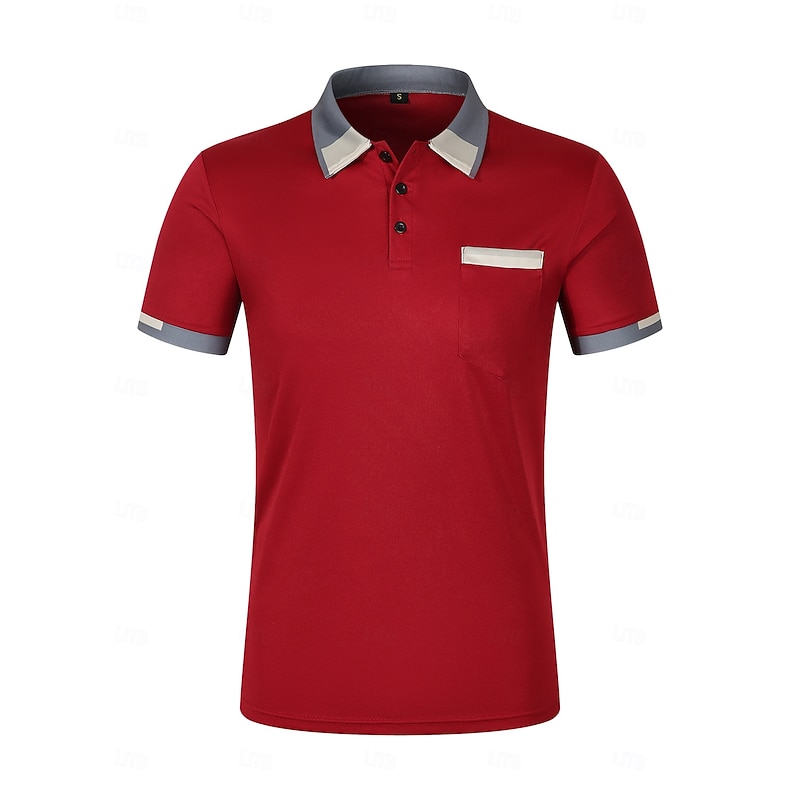 Men's Polo Business Polo Business Casual Lapel Classic Short Sleeve Color Block Stripes Buttons Summer Spring &  Fall Black Red Khaki Gray Polo2
