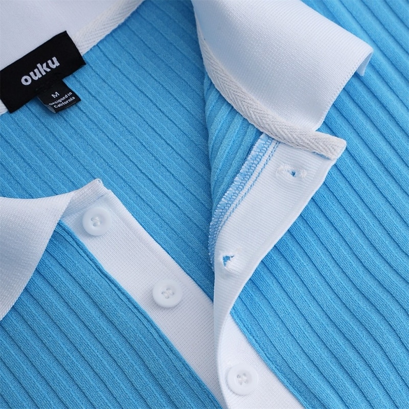 Men's Muscle Shirt Golf Shirt Casual Sports Ribbed Polo Collar Classic Short Sleeve Vacation Basic Color Block Ribbed Spring & Summer Slim Fit White Yellow Green Gray Light Blue Muscle Shirt4