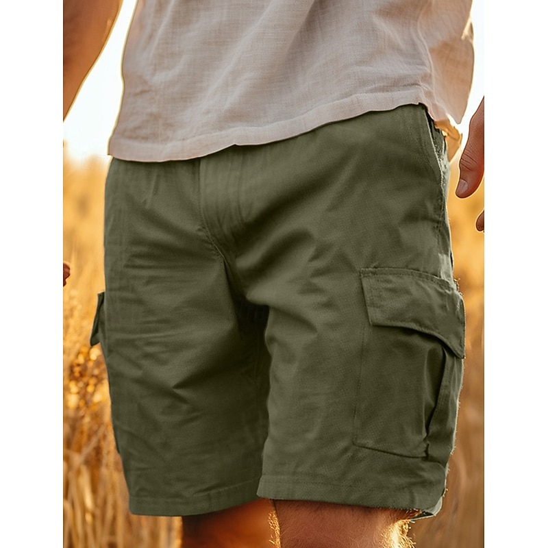Men's Cargo Shorts Shorts Linen Shorts Summer Shorts Beach Shorts Buttons Multi Pocket Straight Leg Plain Comfort Breathable Short Casual Daily Holiday Vacation Retro Vintage White Army Green3
