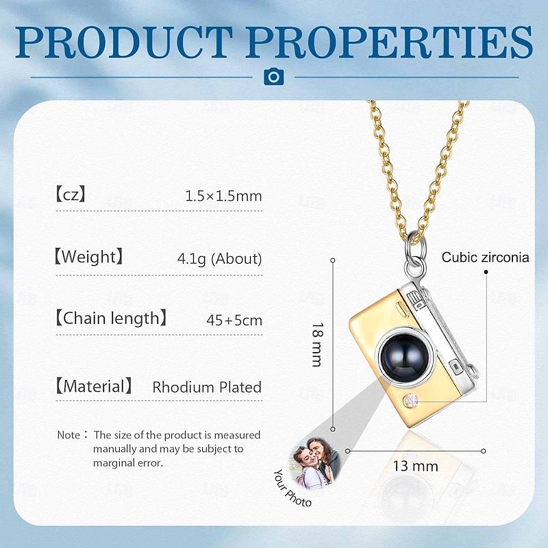 Personalized Photo Projection Necklace Custom Best Gift for Mom - Camera-Shaped Pendant with Projection Stone, Custom Wedding Gift for Couples, Birthstone Customization2