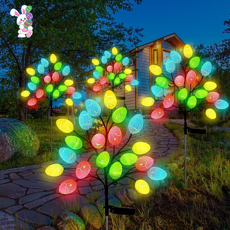 Outdoor Solar Easter Egg Ground Plug-In Light - 20 LED Beads for Courtyard, Garden & Lawn Pathway Holiday Decoration 1pc