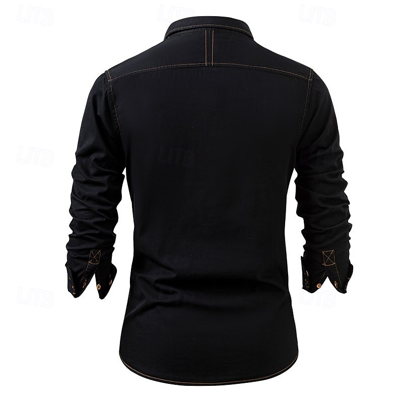 Men's Shirt Summer Shirt Casual Shirt Beach Shirt Button Up Shirt Black Blue Dark Blue Light Blue Long Sleeve Plain Lapel Vacation Hawaiian Pocket Clothing Apparel Fashion Casual Comfortable4