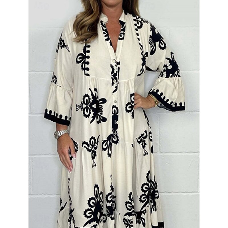Women's Maxi Dress Casual Dress Boho Chic Dresses Boho Dress Bohemia Stylish Casual Vacation Daily Beach Loose Fit Graphic 3/4 Length Sleeve V Neck Black Red Green Beige Summer Spring2