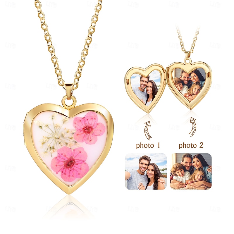 Personalized Heart Photo Locket Necklace Custom Best Gift for Mom Wedding Gift for Lovers Customizable with Two Photos