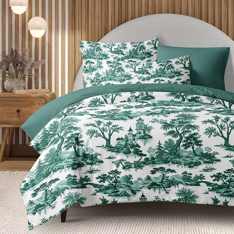 100% Cotton Duvet Cover Set Toile De Jouy Pattern Comforter Set Soft 3-Piece Luxury Bedding Set Home Decor Gift King Queen Full Sizehree Piece Set4
