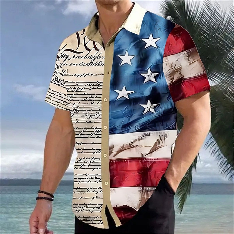 American Independence Day Men's American Flag Shirt Button Up Shirt Short Sleeve Fashion Streetwear Designer Outdoor Daily Independence Day Summer Spring Turndown Print White Red Khaki Black+Gray Gray