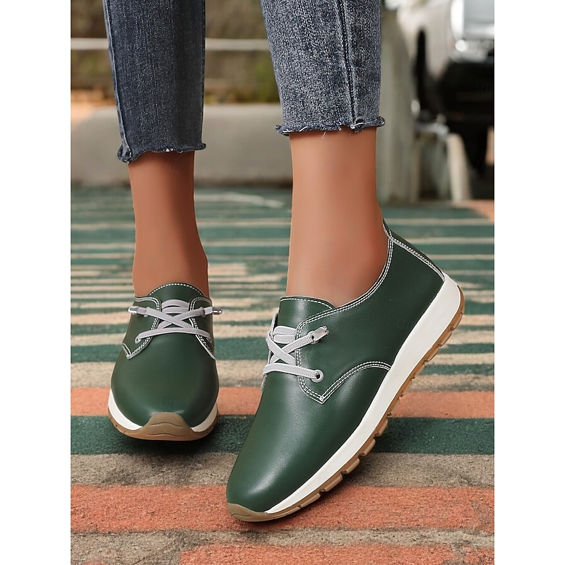 Women's Brown Faux Leather Lace-up Sneakers - Perfect for Walking and Casual Occasions