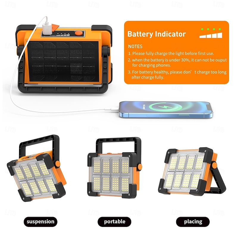 1 Pc solar spotlight, 3-speed dimming, 4 modes, portable work light, camping light, USB rechargeable emergency light, portable power bank3