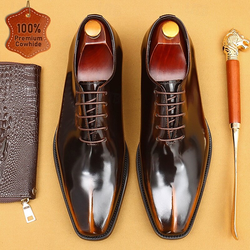 Men's Premium Cowhide Patent Leather Oxford Shoes - Formal Business Dress Footwear with Sleek Shine Finish, Ideal for Weddings, Office and Formal Occasions