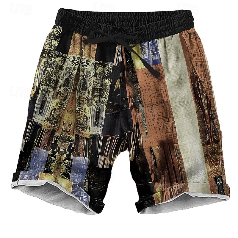 Men's Color Block Patchwork Shorts Beach Shorts Casual Shorts Mid Waist Hawaiian Retro Vintage Ethnic Outdoor Holiday Streetwear Drawstring Elastic Waist with Pockets Designer Clothing Apparel2