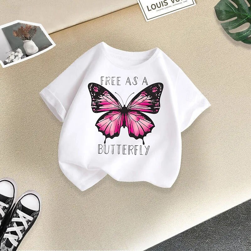 Multi Packs 3 Pairs Girls' Crew Neck Short Sleeves Black+Pink+White T Shirt Cat Vacation Daily Wear Cotton Spring & Summer3