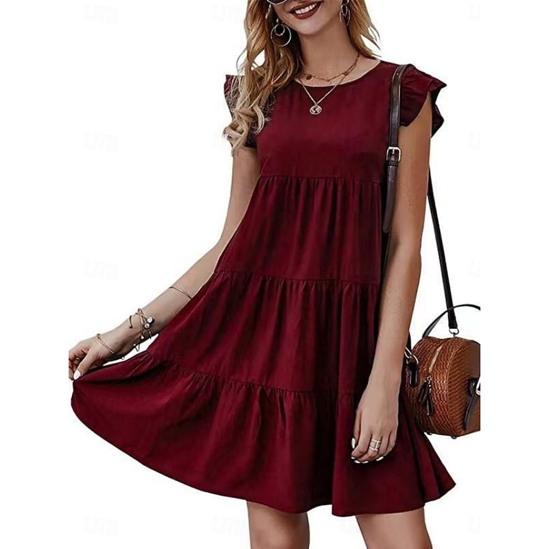 Women's Mini Dress Casual Dress Swing Dress T Shirt Dress Tee Dress Stylish Basic Casual Vacation Daily Regular Fit Plain Sleeveless Crew Neck White Wine Summer Spring3