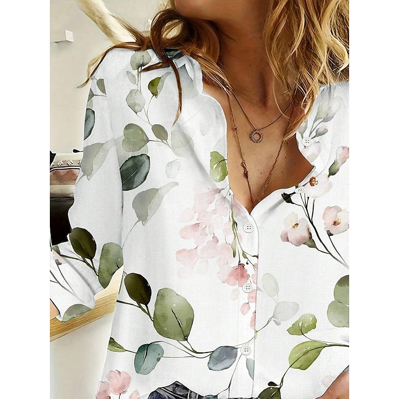 Women's Shirt Button Down Tunic Shirt Collar Long Sleeve Floral Daily Stylish Long Tops Daily s Print Light Green Spring Fall3