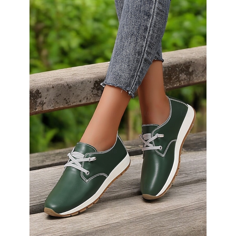 Women's Brown Faux Leather Lace-up Sneakers - Perfect for Walking and Casual Occasions2