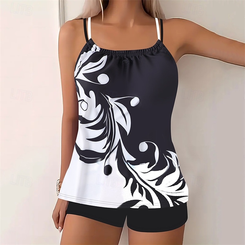 Women's Tankini Two Piece Swimsuit Backless Criss Cross Swimwear Swimwear Black Blue Breathable Quick Dry Lightweight Sleeveless - Swimming Surfing Beach Summer Spring