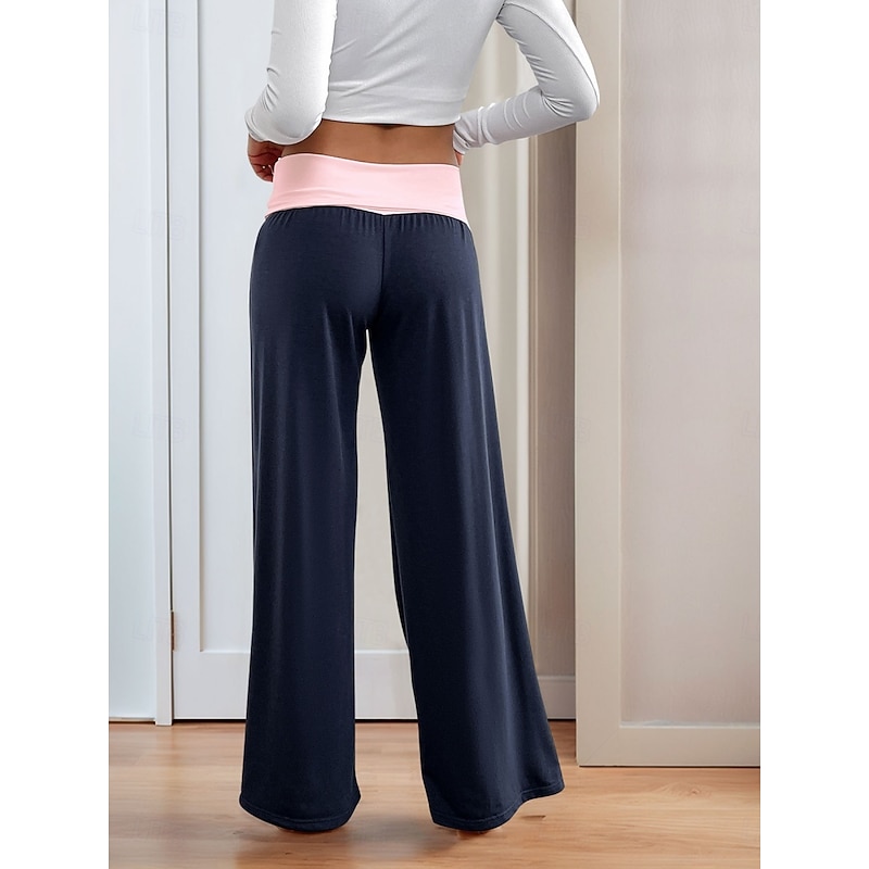 Women's Wide Leg Chinos Fashion Streetwear Full Length Low Waist Plain Elastic Waistband Comfy Soft Comfortable Micro-elastic Outdoor Street Navy Blue Spring Fall Regular Fit2