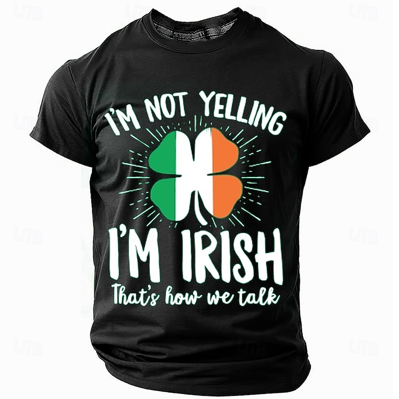 St. Patrick Men's Shamrock Lucky Irish T Shirt Short Sleeve T shirt 3D Print Crew Neck Shirt Designer Casual Party Holiday Club Black Green Summer Spring Clothing Apparel S M L XL XXL XXXL4