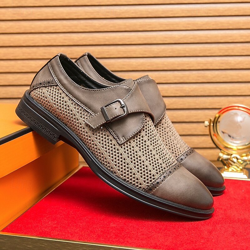Men's Breathable Mesh and Faux Leather Monk Strap Shoes - Lightweight Formal Dress Shoes for Summer Events and Office Wear3
