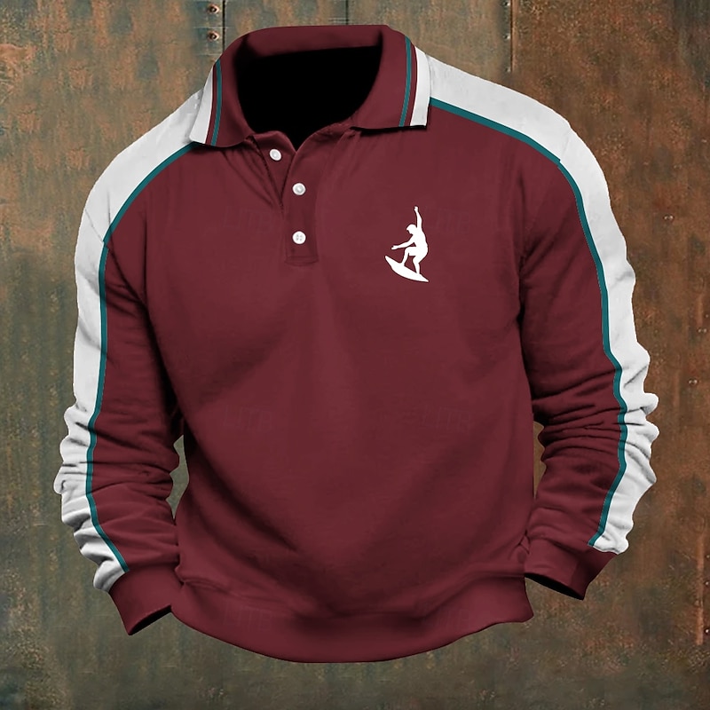 Men's Human Cable Knit Polo Long Sleeve Polo Shirts Collared Shirts Casual Outdoor Athleisure 3D Print Buttons Spring Fall Winter Black Red Blue2