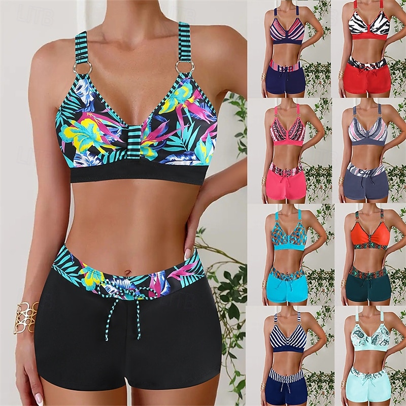 Women's Tankini Two Piece Swimsuit V Neck Open Back Swimwear Swimwear Black Pink Breathable Quick Dry Lightweight Sleeveless - Swimming Surfing Beach Summer Spring