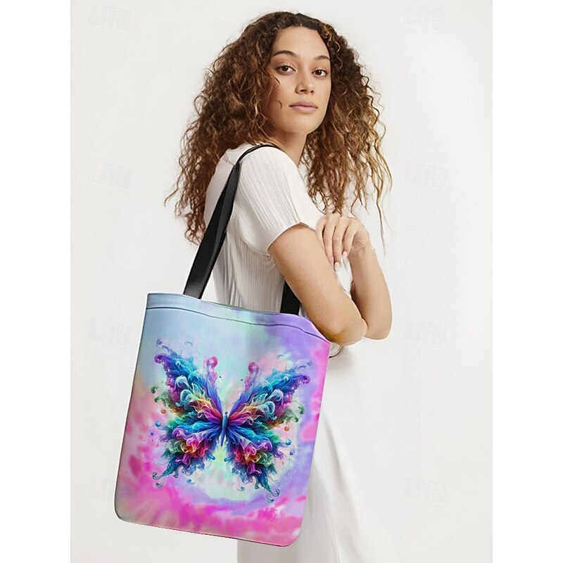 Women's Large Capacity Tote Bag with Colorful Butterfly Print – Bohemian Style, Durable Fabric, Ideal for Shopping, Travel or Casual Use