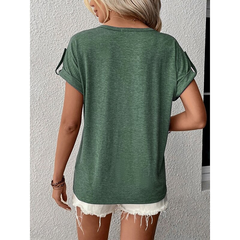 Women's T Shirt Plain Basic Short Sleeve V Neck Regular Tops Daily Weekend Blue Green Summer2