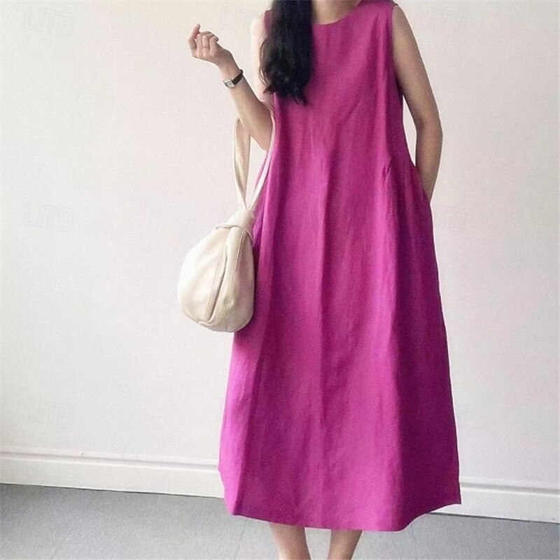 Women's Long Dress Maxi Dress Linen-Inspired Dresses Casual Dress Stylish Casual Vacation Daily Date Regular Fit Plain Sleeveless Crew Neck Yellow Purple Summer Spring