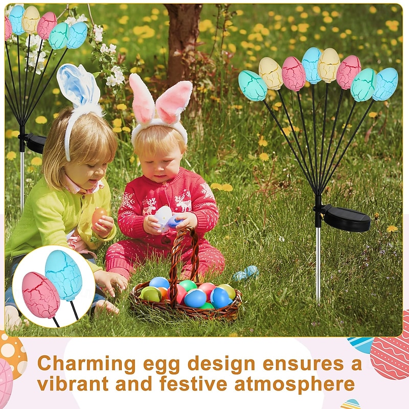 8-Head Outdoor Solar Easter Resurrection Egg Ground Plug-In Lights for Courtyard & Garden Festival Decoration 2pcs2
