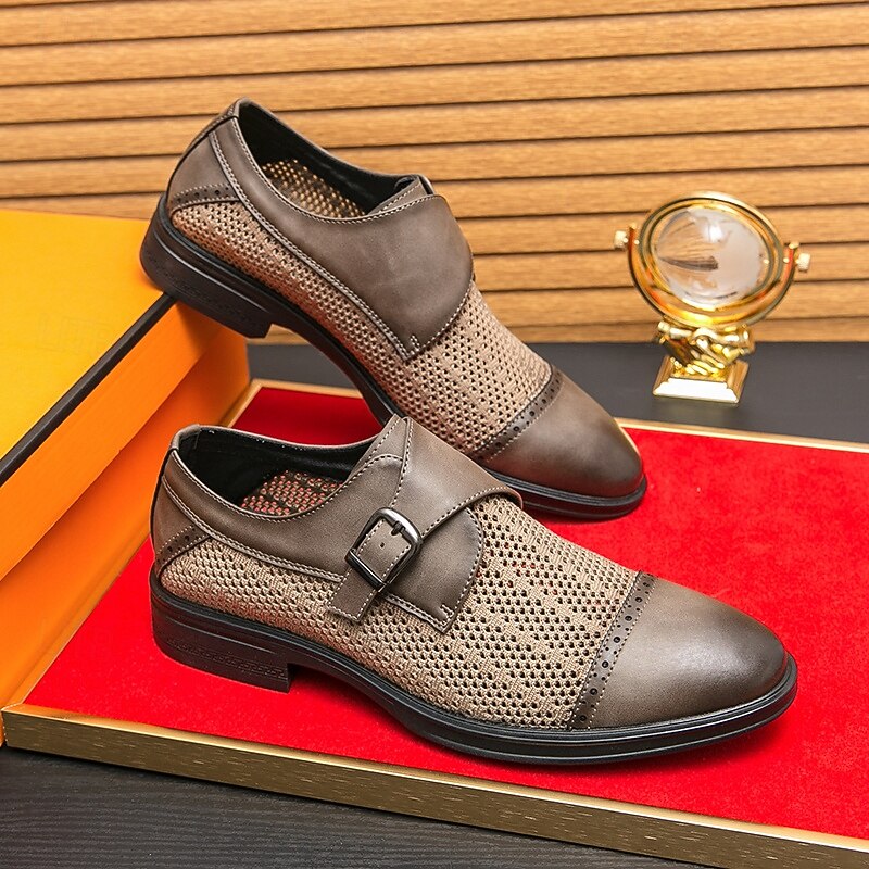 Men's Breathable Mesh and Faux Leather Monk Strap Shoes - Lightweight Formal Dress Shoes for Summer Events and Office Wear4