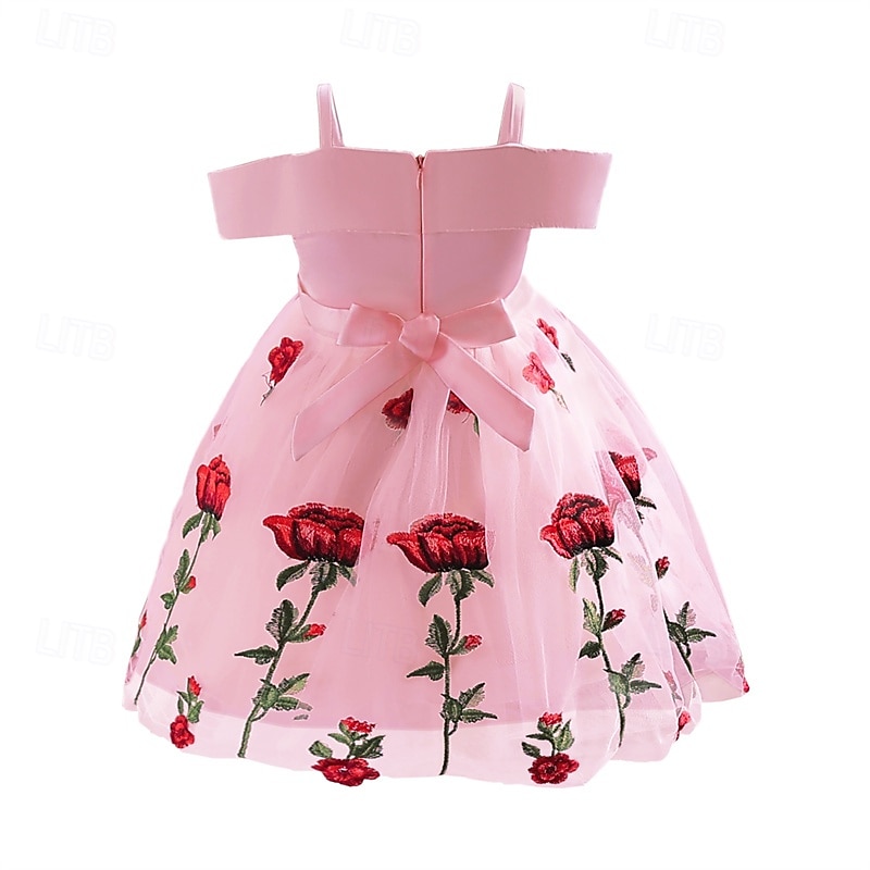 Kids Girls' Party Dress Floral Sleeveless Performance Birthday Tie Knot Beautiful Sweet Polyester Knee-length Party Dress Swing Dress A Line Dress Summer 4 years+ Black White Pink2