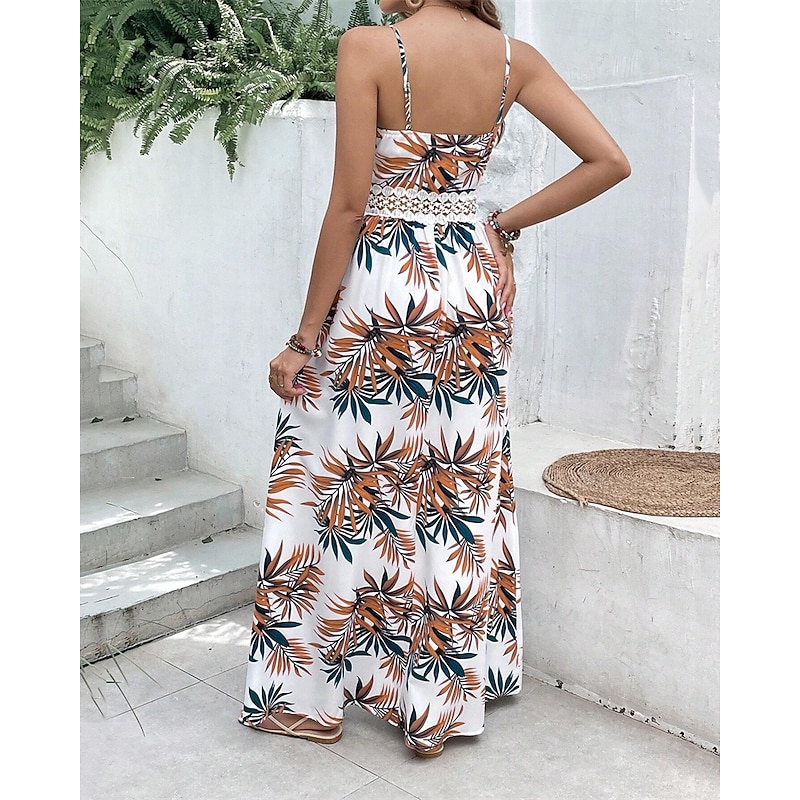 Women's Maxi Dress A Line Dress Floral Dress Summer Dress Cami Dress Elegant Stylish Vacation Daily Date Regular Fit Floral Sleeveless V Neck White Summer2