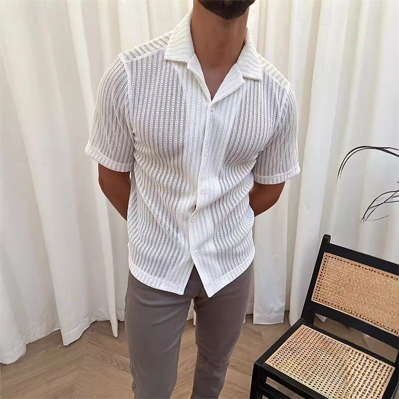 Men's Shirt Summer Shirt Casual Shirt Button Up Shirt White Short Sleeve Plain Collar Vacation Daily Clothing Apparel Fashion Casual Comfortable2