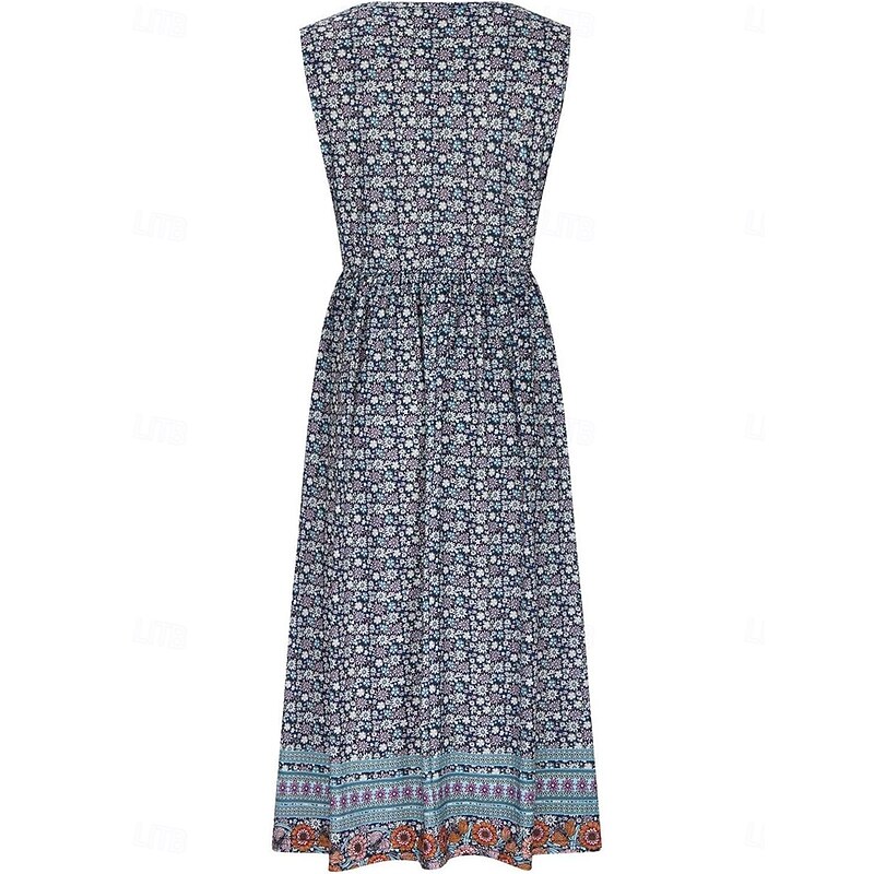 Women's Midi Dress Casual Dress Boho Dress Elegant Vintage Stylish Vacation Daily Regular Fit Graphic Sleeveless Crew Neck Black Blue Gray Light Blue Summer Spring3