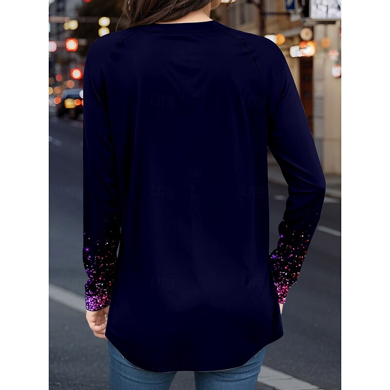 Valentine's Day Women's T Shirt Heart Casual Long Sleeve Crew Neck Long Tops Daily Print Black Spring Fall2