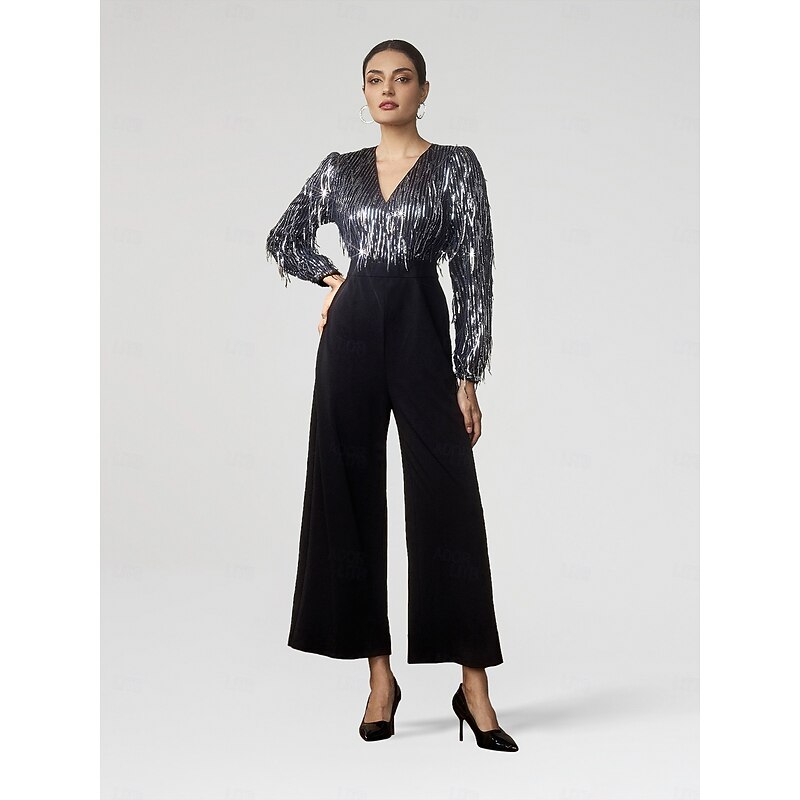 Sequin Fringe Wide Leg Jumpsuit