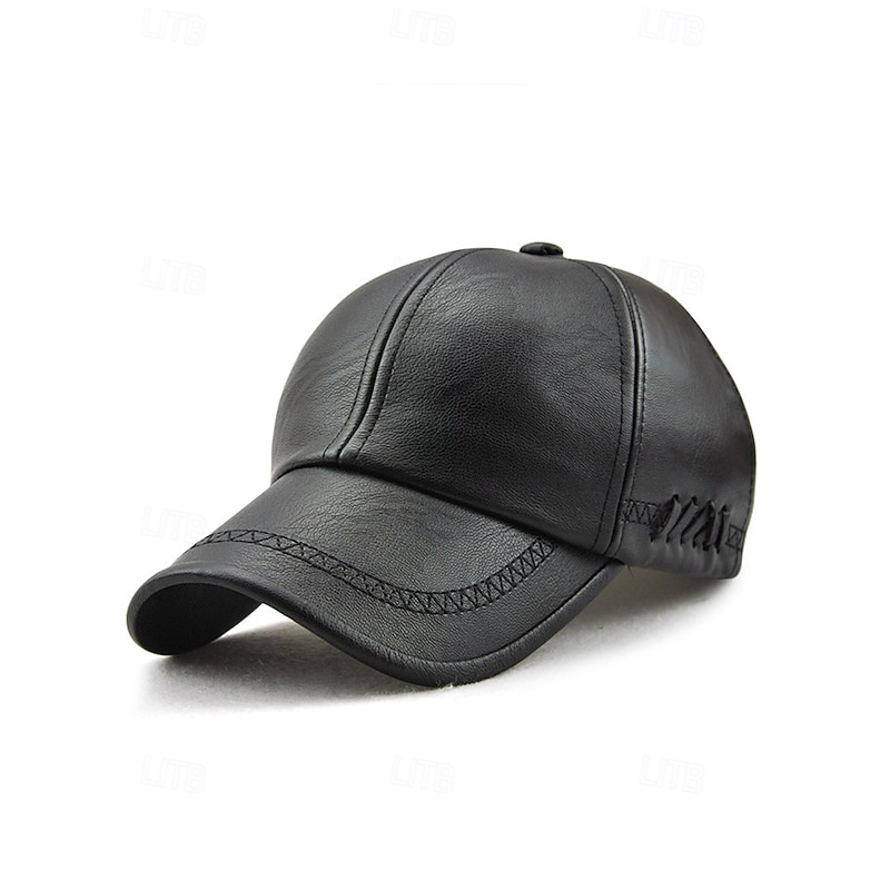 Men's Faux Leather Baseball Cap with Stitched Detailing – Stylish and Durable, Perfect for Casual Wear, Outdoor Activities and Everyday Use4