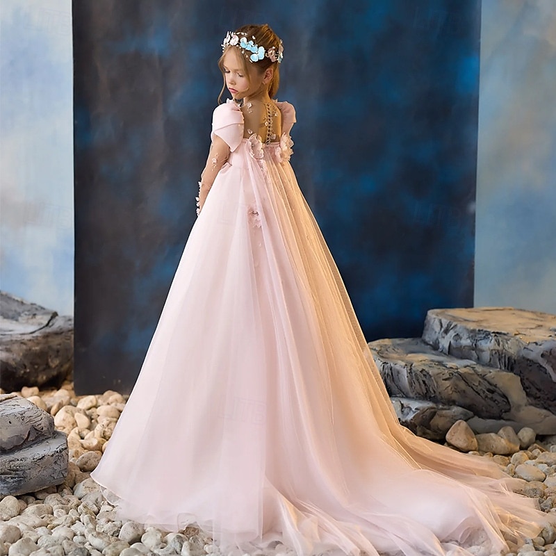 Flower Girl Dress Girls' Formal Dress Party Dress Wedding Party Princess Sweet Christmas Carnival Ruched Solid Color Strapless Crew Neck Pink Sky Blue 4 years+2