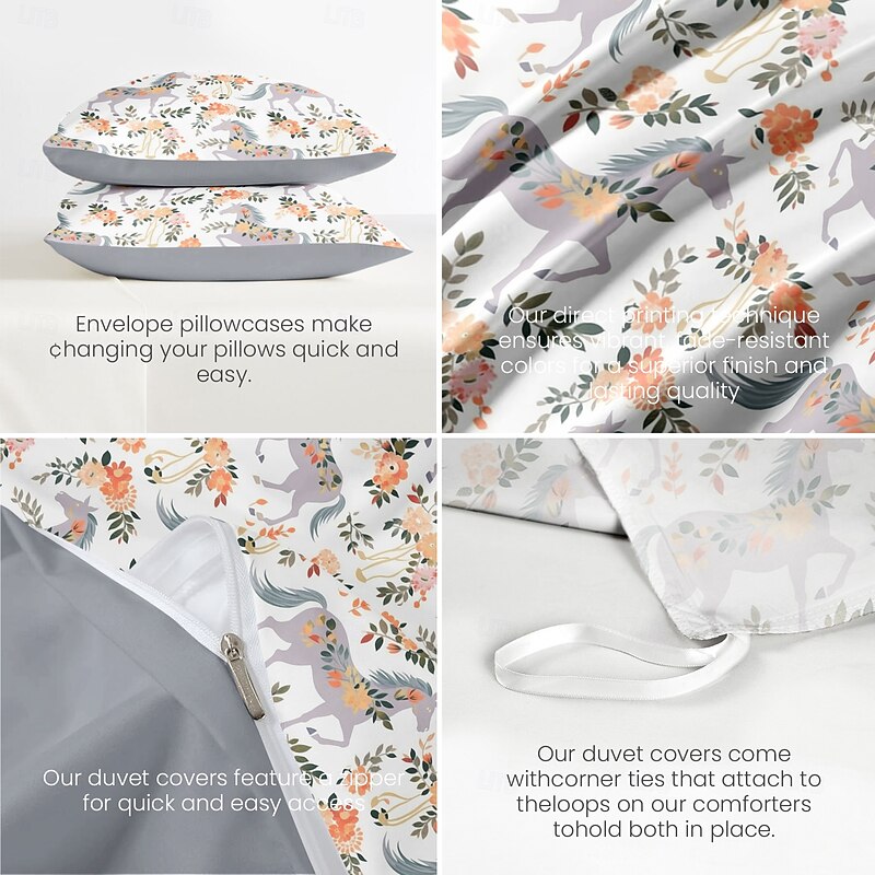 100% Cotton Duvet Cover Set Horse Pattern Comforter Set Soft Luxury Bedding Set Home Decor Dusk Bedding Gift King Queen Full Size4