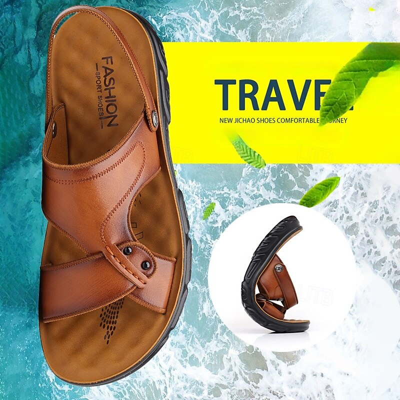 Men's Brown Faux Leather Sports Sandals with Adjustable Strap and Comfortable Sole – Perfect for Outdoor Activities and Casual Wear2