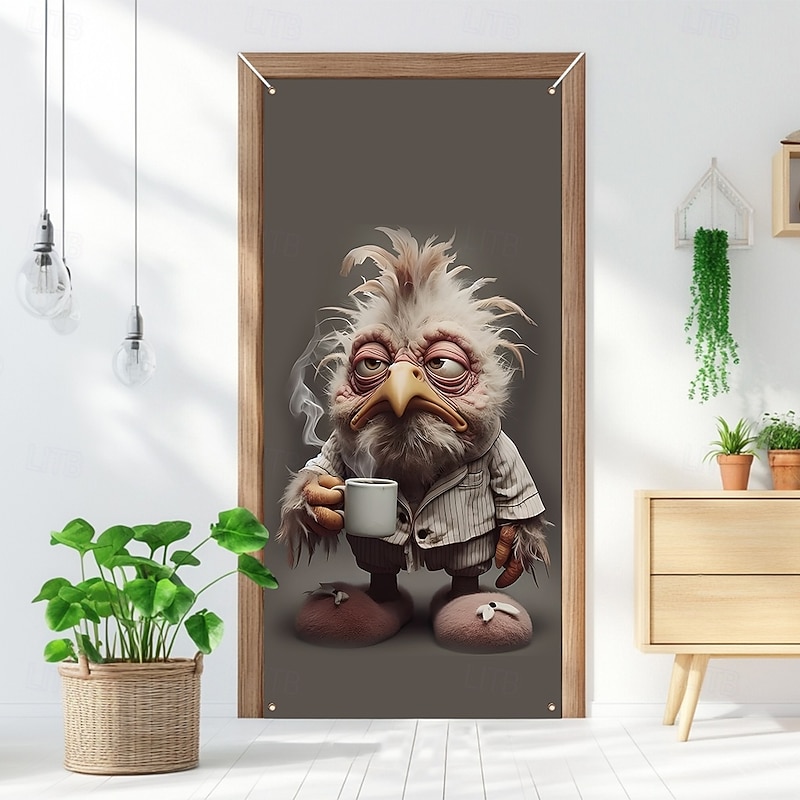 Funny Animal Door Decorations Door Covers Sad Chicken Door Tapestry Door Curtain Decoration Backdrop Indoor/Outdoor Door Banner for Front Door Farmhouse4