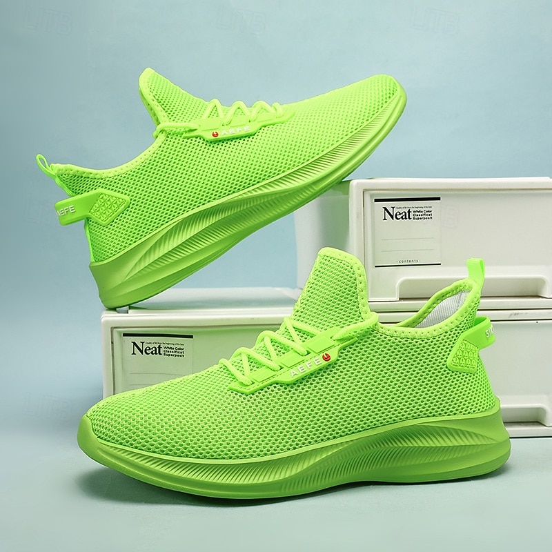 Men's Neon Green Mesh Running Shoes - Lightweight Breathable Sneakers for Sports, Gym and Casual Wear3