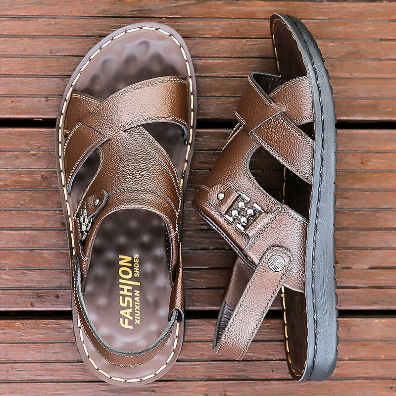 Men's Brown Faux Leather Sandals - Cross-Strap Open-Toe Design with Adjustable Back Strap for Comfortable Casual Summer Wear2